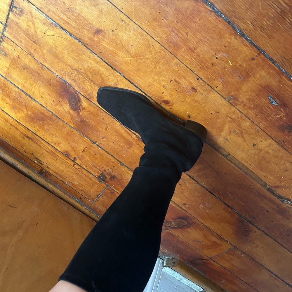 Stuart Weitzman Black Suede Square Toe Boots - Picture 5 of 7